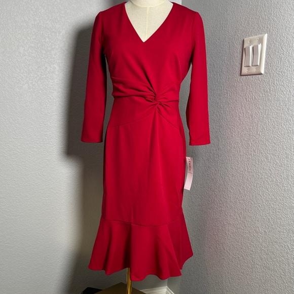 London Times Vivid Red Long Sleeve Dress - Picture 2 of 6